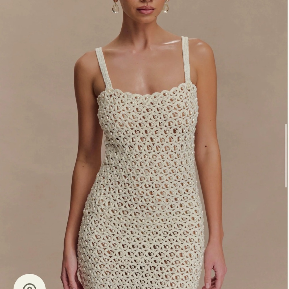 Meshki Vanessa Hand Crochet Pearl Mini Dress - Ivory